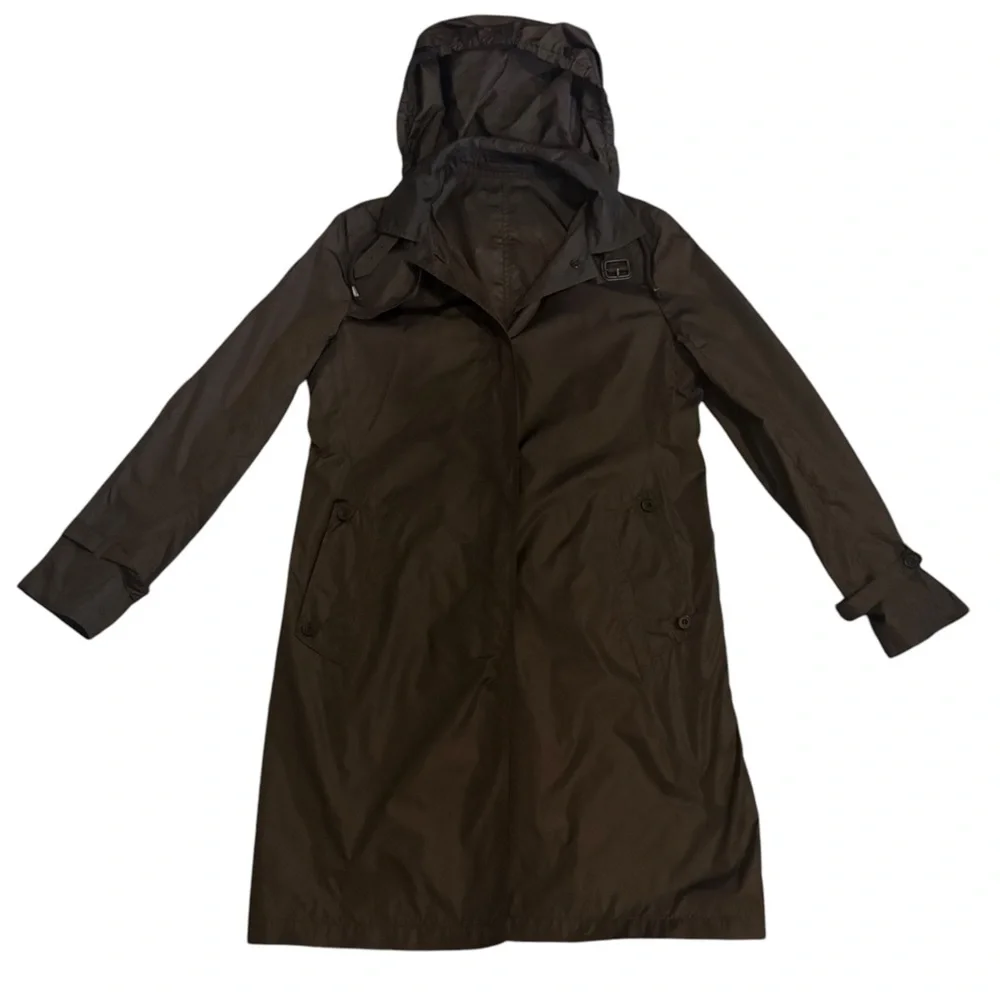 Aquascutum London Brown Long Packable Hooded Rain Coat Womens Size Small - Picture 3 of 15